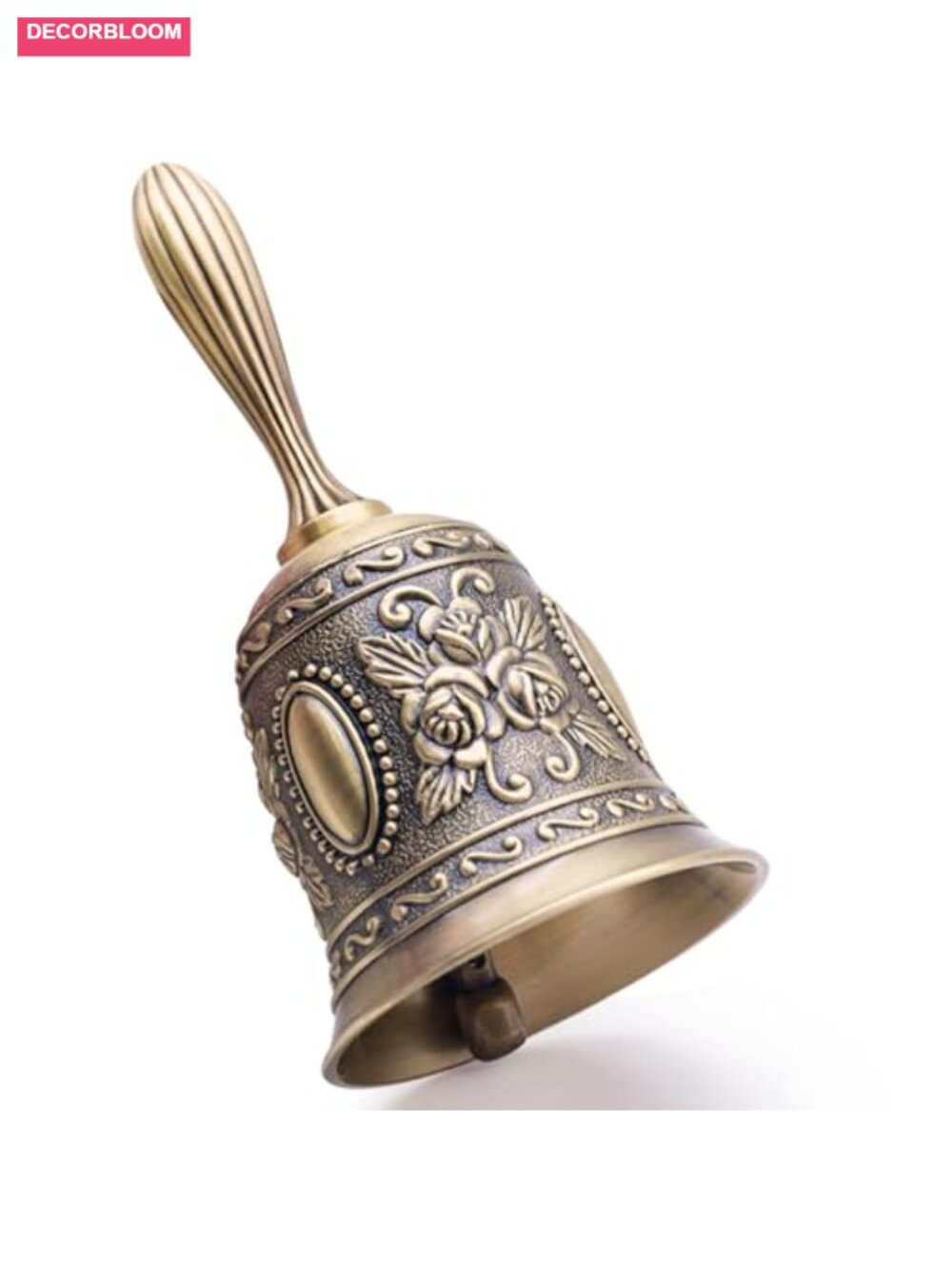 Vintage Brass Hand Bell Victorian Rose Embossed Call Bell Decor